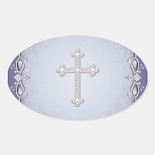 パープルクロスダマスコフラワー封筒用シールシール 楕円形シール (正面)