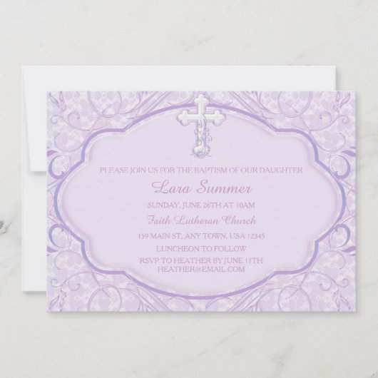 パープルクロス 洗礼 誕生の招待状 招待状 (正面)
