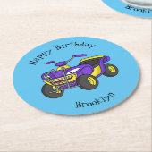 パープルクワッドバイクアニメイラストレーション ラウンドペーパーコースター (アングル)