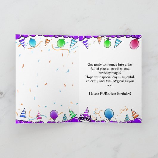 パープルクールシェード誕生日カード付き猫 カード (内部)