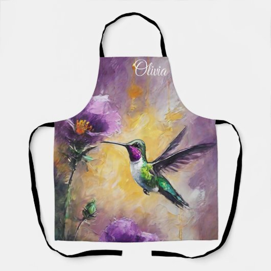 パープルクールフラワーハミングバードシェフベーカー女性 エプロン (正面)