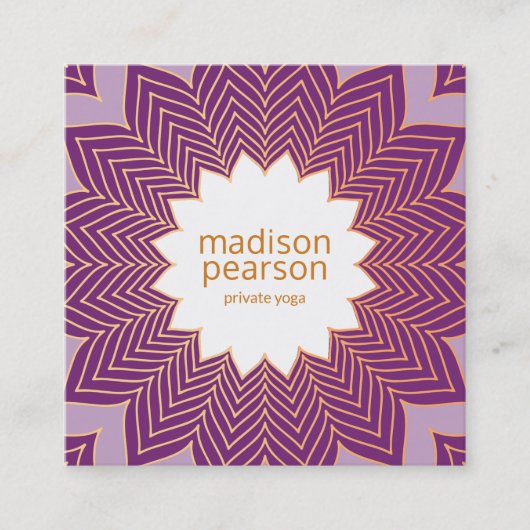パープルクールロータスマンダラフラワーヨガ先生 スクエア名刺 (正面)