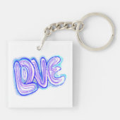 パープルクール&ブルーLOVEタイポグラフィキーチェーン キーホルダー (裏面)