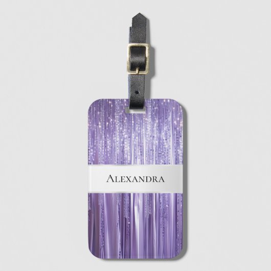 パープルグガーリーラムグリティージーティンセルストライプズ ラゲッジタグ (正面縦)