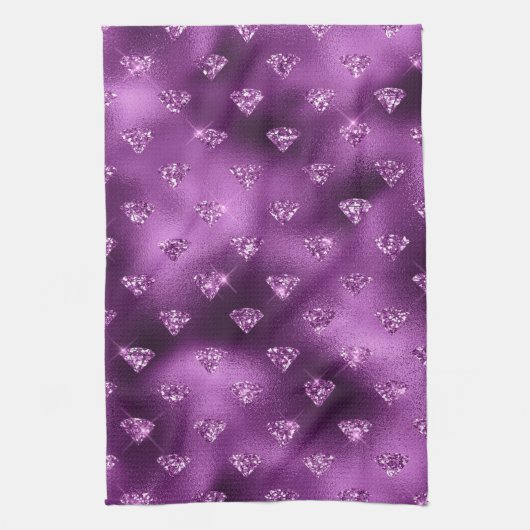 パープルググラデーションラムグリッターダイヤモンドパターン キッチンタオル (縦)