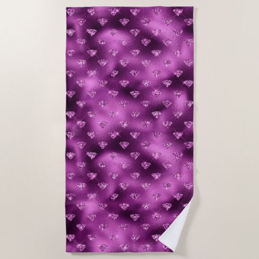 パープルググラデーションラムグリッターダイヤモンドパターン ビーチタオル (正面)