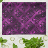 パープルググラデーションラムグリッターダマスクパターン キッチンタオル (折り畳み)