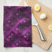 パープルググラデーションラムグリッターダマスクパターン キッチンタオル (四つ折り)