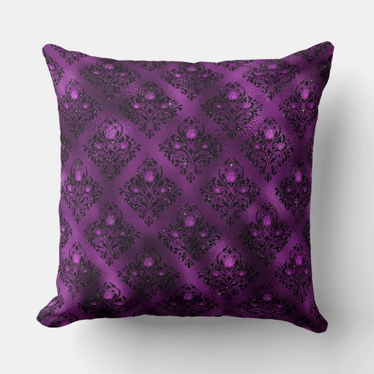 パープルググラデーションラムグリッターダマスクパターン クッション (正面)