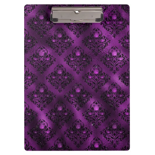 パープルググラデーションラムグリッターダマスクパターン クリップボード (正面)