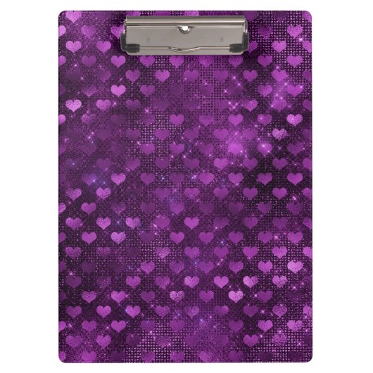 パープルググラデーションラムグリッターハートパターン クリップボード (正面)