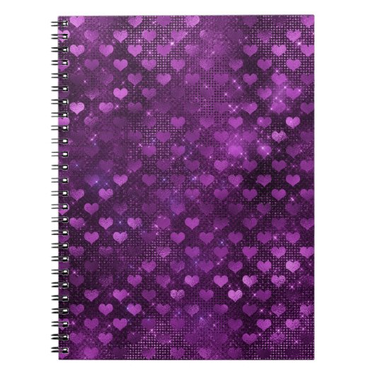 パープルググラデーションラムグリッターハートパターン ノートブック (正面)