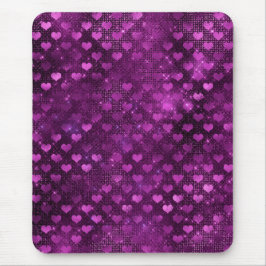 パープルググラデーションラムグリッターハートパターン マウスパッド
