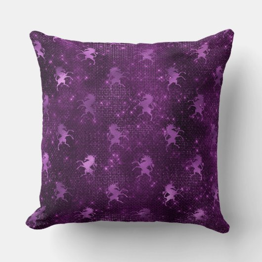 パープルググラデーションラムグリッターユニコーン模様 クッション (正面)