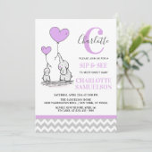 パープルグモダンレーエレファントSIP&SEEベビーガール 招待状 (スタンド正面)