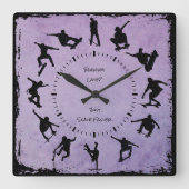 パープルグラインドタイムスケーター少年の時計 スクエア壁時計 (正面)