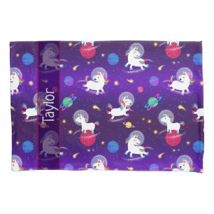 パープルグラデーションの宇宙に虹のユニコーン 枕カバー
