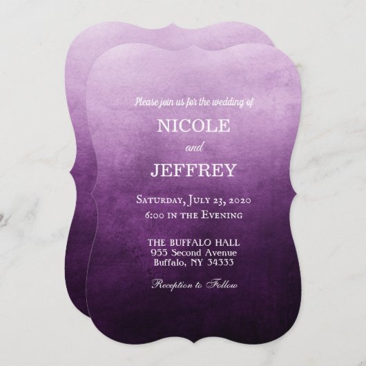 パープルグラデーションカエレガントスタムウェディング招待状 招待状 (正面/裏面)