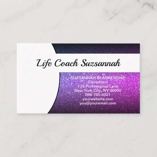 パープルグラデーショングリッターテンプレートプロフェッショナル 名刺 (正面)