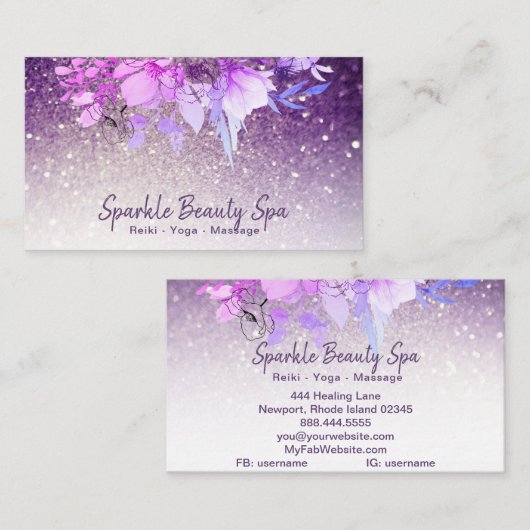 〜パープルグラデーショングリッター美しいフローラ 名刺 (正面/裏面)