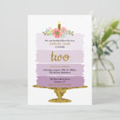 パープルグラデーションケーキ2nd誕生日グリッター2 招待状 (スタンド正面)