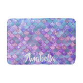 パープルグラデーションティール（緑がかった色）グリッターマーメイドはかりで測 バスマット (正面)