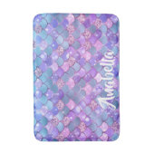 パープルグラデーションティール（緑がかった色）グリッターマーメイドはかりで測 バスマット (正面縦)