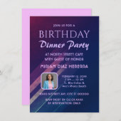 パープルグラデーション誕生日ディナーパーティの招待状 招待状 (正面/裏面)