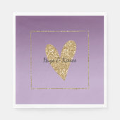 パープルグラデーション金ゴールドグリッターハート スタンダードランチョンナプキン (正面)