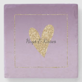 パープルグラデーション金ゴールドグリッターハート ストーンコースター (正面)