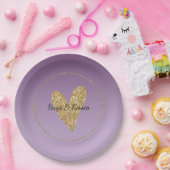 パープルグラデーション金ゴールドグリッターハート ペーパープレート (パーティー)