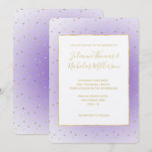 パープルグラデーション金ゴールド結婚ハート 招待状 (正面/裏面)