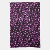 パープルグラデーション&ブラックグラムグリッターヒョウの斑点 キッチンタオル (縦)