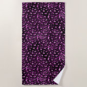 パープルグラデーション&ブラックグラムグリッターヒョウの斑点 ビーチタオル (正面)