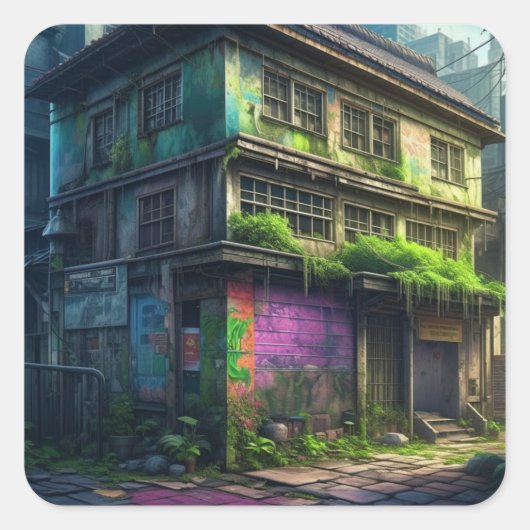 パープルグラフィティ建物都市崩壊 スクエアシール (正面)