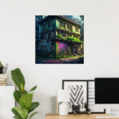 パープルグラフィティ建物都市崩壊 ポスター (ホームオフィス)