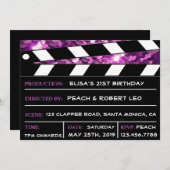 パープルグラマークラッパーボード彼女の誕生日招待状 招待状 (正面/裏面)