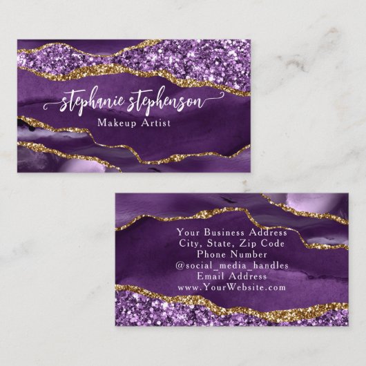 パープルグラムグリッターアゲートファッションスタイリストモダン 名刺 (正面/裏面)