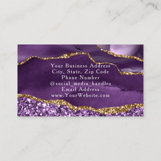 パープルグラムグリッターアゲートファッションスタイリストモダン 名刺 (裏面)
