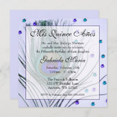 パープルグラムピーコックフェザーキンセアニェラ誕生日 招待状 (正面/裏面)