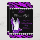 パープルグラモールナイトゼブラグリッターシューズ 招待状 (正面/裏面)