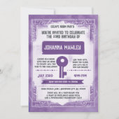 パープルグランジエスケープルーム鍵誕生日パーティー 招待状 (正面)