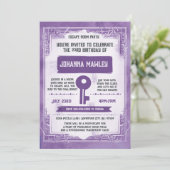 パープルグランジエスケープルーム鍵誕生日パーティー 招待状 (スタンド正面)