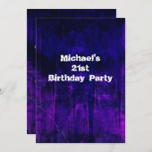 パープルグランジブルー抽象芸術21stバースデーマン2 招待状 (正面/裏面)