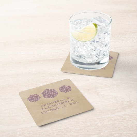 パープルグランジD20サイコロゲーマー紙コースター スクエアペーパーコースター (インサイチュ)