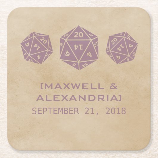 パープルグランジD20サイコロゲーマー紙コースター スクエアペーパーコースター (正面)
