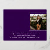 パープルグラードキャップフォトフォイル卒業発表 箔招待状 (裏面)