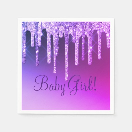 パープルグリッターきらきら光るガールネームスパークルグラムシック スタンダードカクテルナプキン (正面)