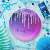 パープルグリッターきらきら光るガールネームスパークルグラムシック ペーパープレート (パーティー)