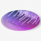 パープルグリッターきらきら光るガールネームスパークルグラムシック ペーパープレート (アングル)
